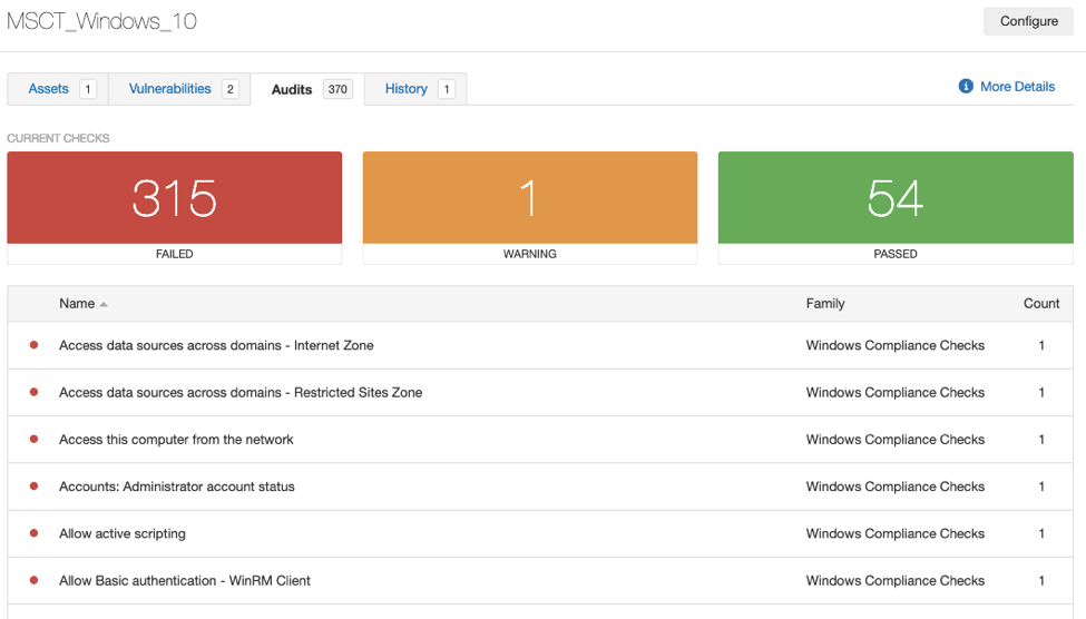 Tenable.io and Nessus Professional include recently created audits for the security baselines included within the Microsoft Security Compliance Toolkit