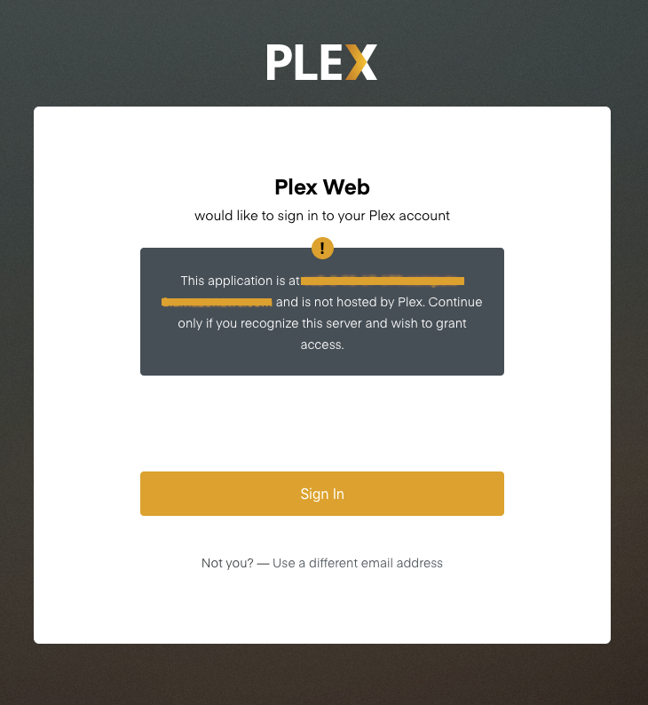 Mitigation alert - server not hosted by Plex