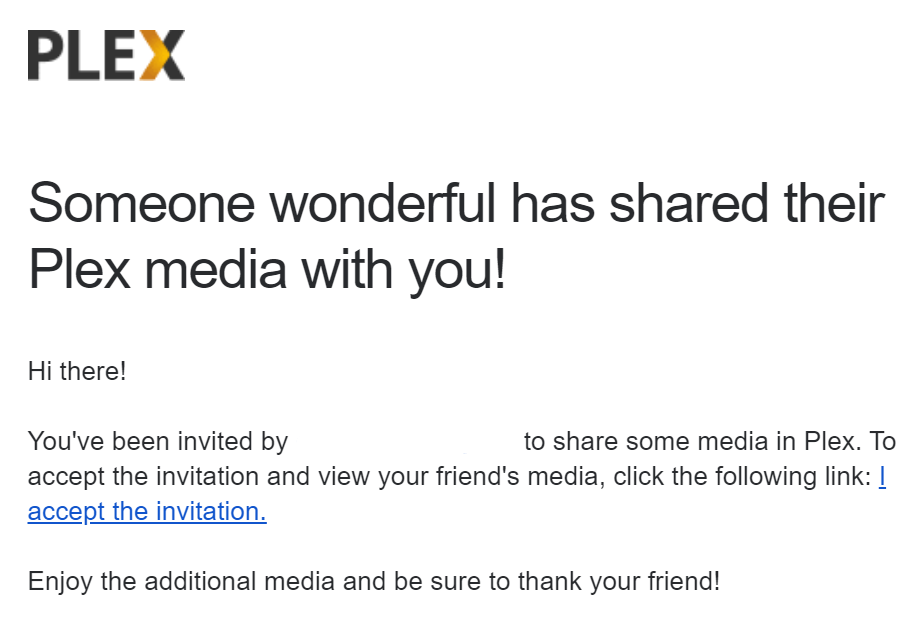 Plex media share - example email notification