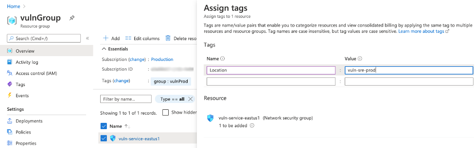 Tagging with Azure Resource Groups
